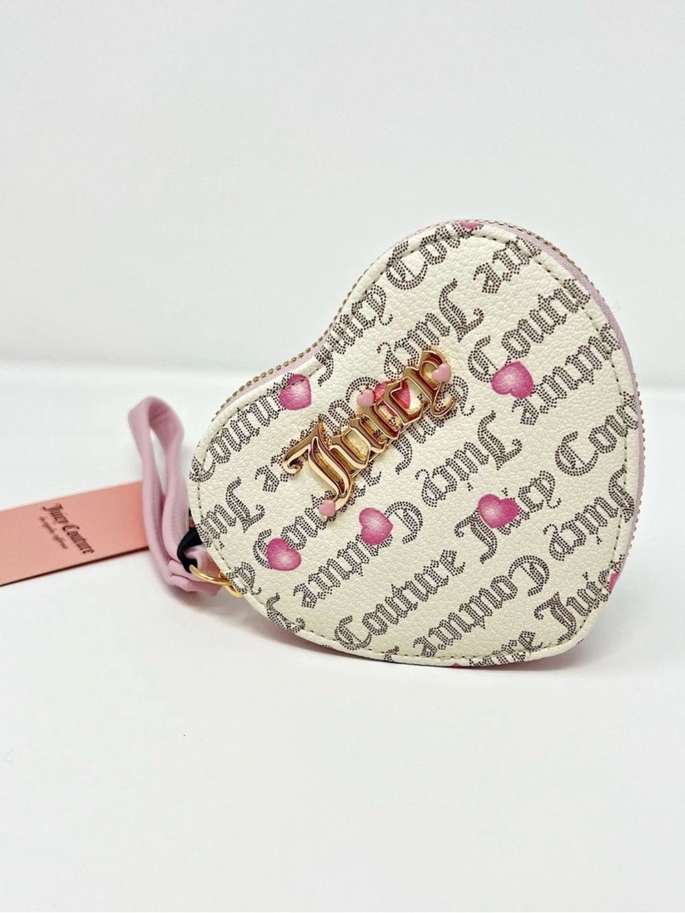 Juicy Couture Pink & Cream Heart Wristlet with Gold Logo